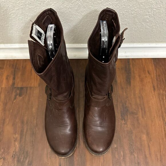 FRYE Veronica Short Boots Dark Brown Leather Motorcycle Rider - Picture 4 of 12